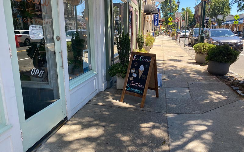 Manayunk restaurant exterior with sandwich board
