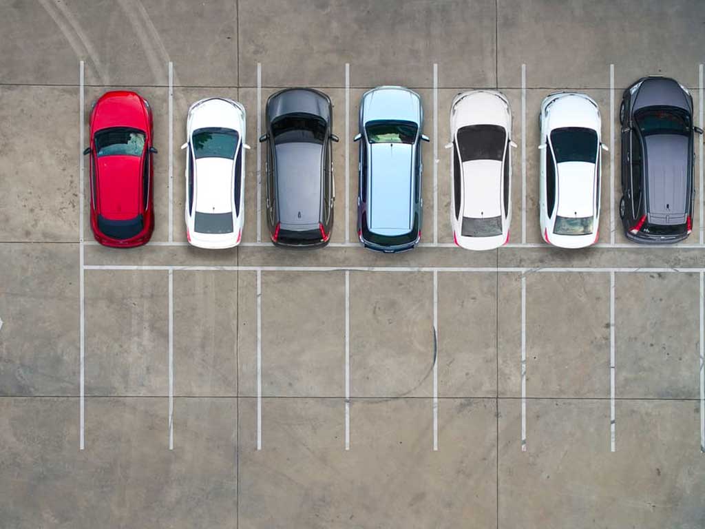 Aerial view of a parking lot