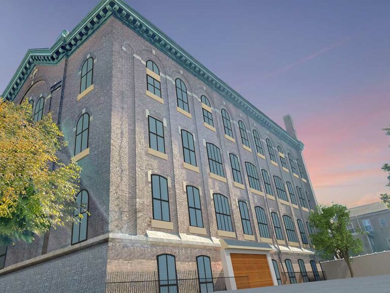 Rendering of the garage and exterior building of The Roe at Manayunk