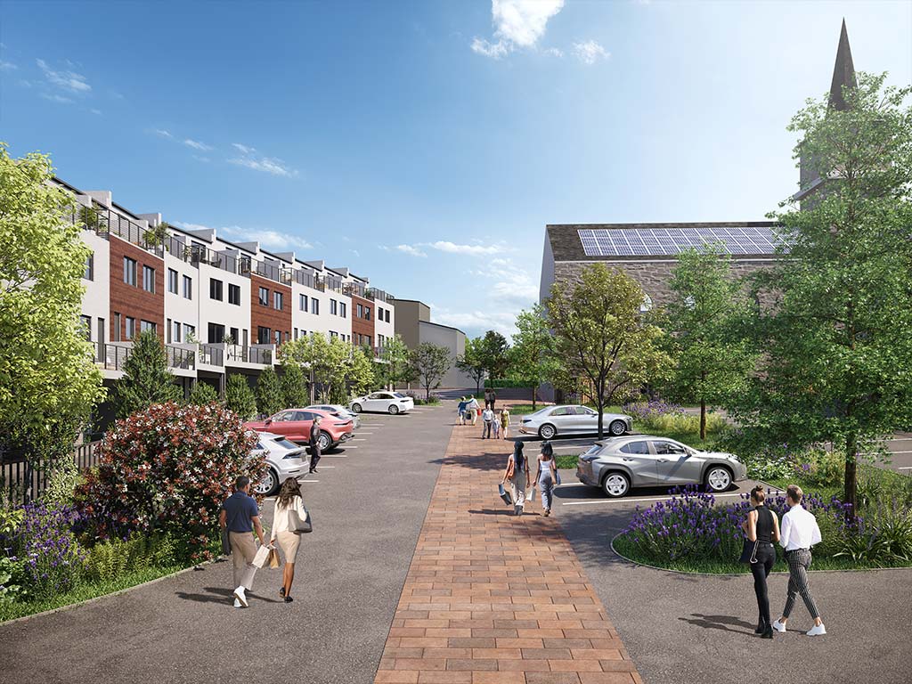 Rendering of The Roe at Manayunk property and parking lot