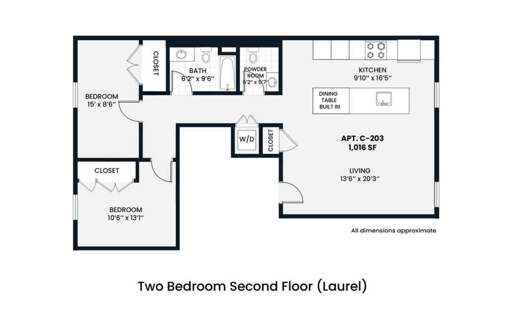 Bell - Laurel 2 bedroom second floor - 1,016sf
