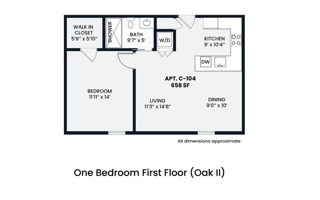 Bell - Oak 2 1 bedroom first floor - 658sf