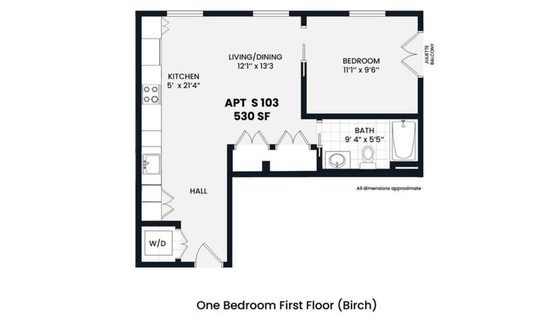 Heights - Birch 1 bedroom first floor 530 sf