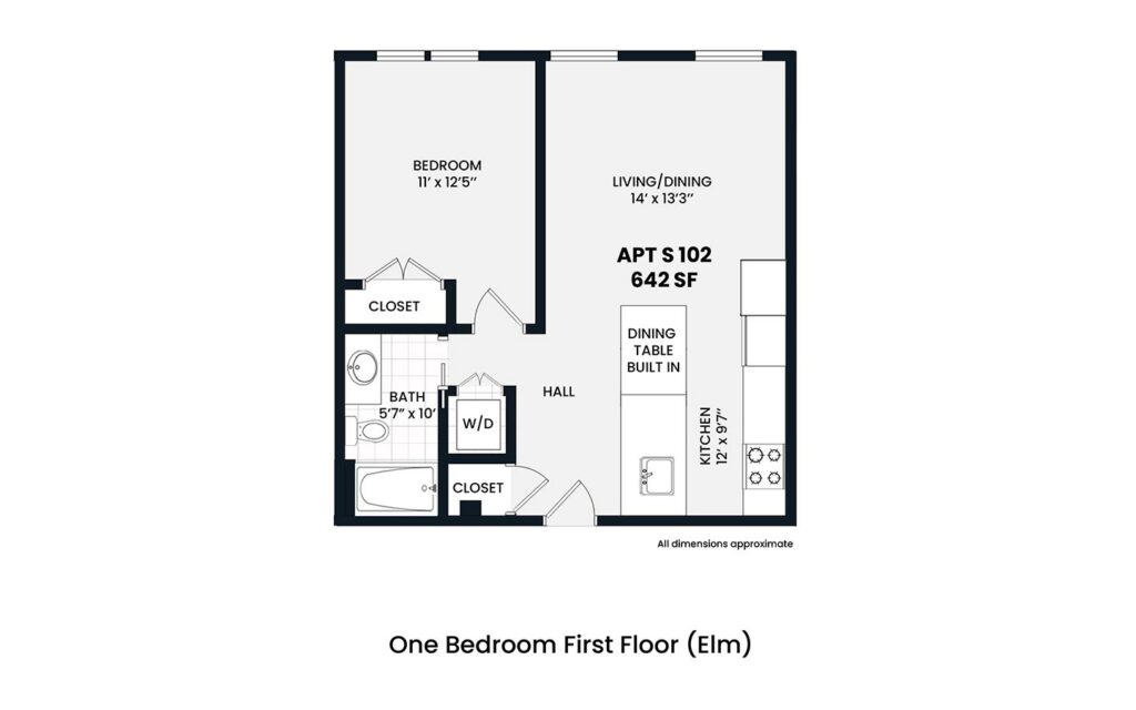 Heights - Elm 1 bedroom first floor 642 sf