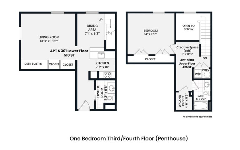 Heights - Penthouse 1 bedroom third/fourth floor 951 sf