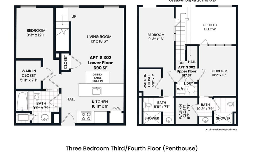 Heights - Penthouse 3 bedroom third/fourth floor 1328 sf