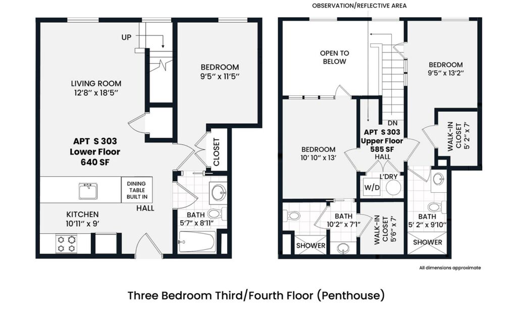 Heights - Penthouse 3 bedroom third/fourth floor 1,240 sf