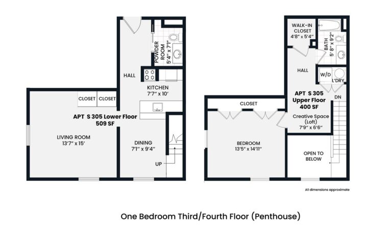Heights - Penthouse 1 bedroom third/fourth floor 939 sf