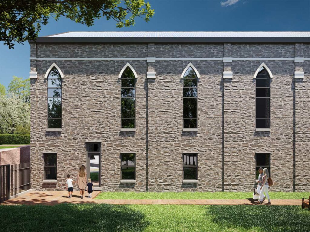 Rendering of the church building at The Roe at Manayunk